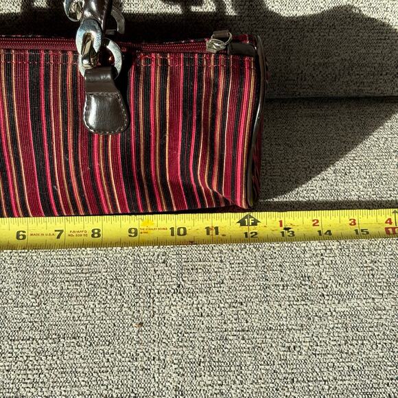 Matt & Nat Striped Handbag Vegan 100%  Cotton Burgundy and Pink Stripe - Picture 3 of 5